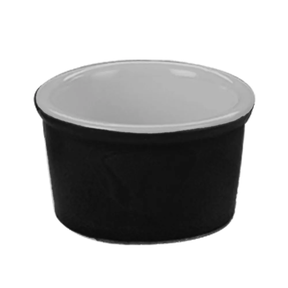 CAC China RKF-25-BLK Ramekin 2.5 oz (2‑7/8" Dia x 1‑1/2" H) Ceramic Black/White Oven Safe - 1 Dozen
