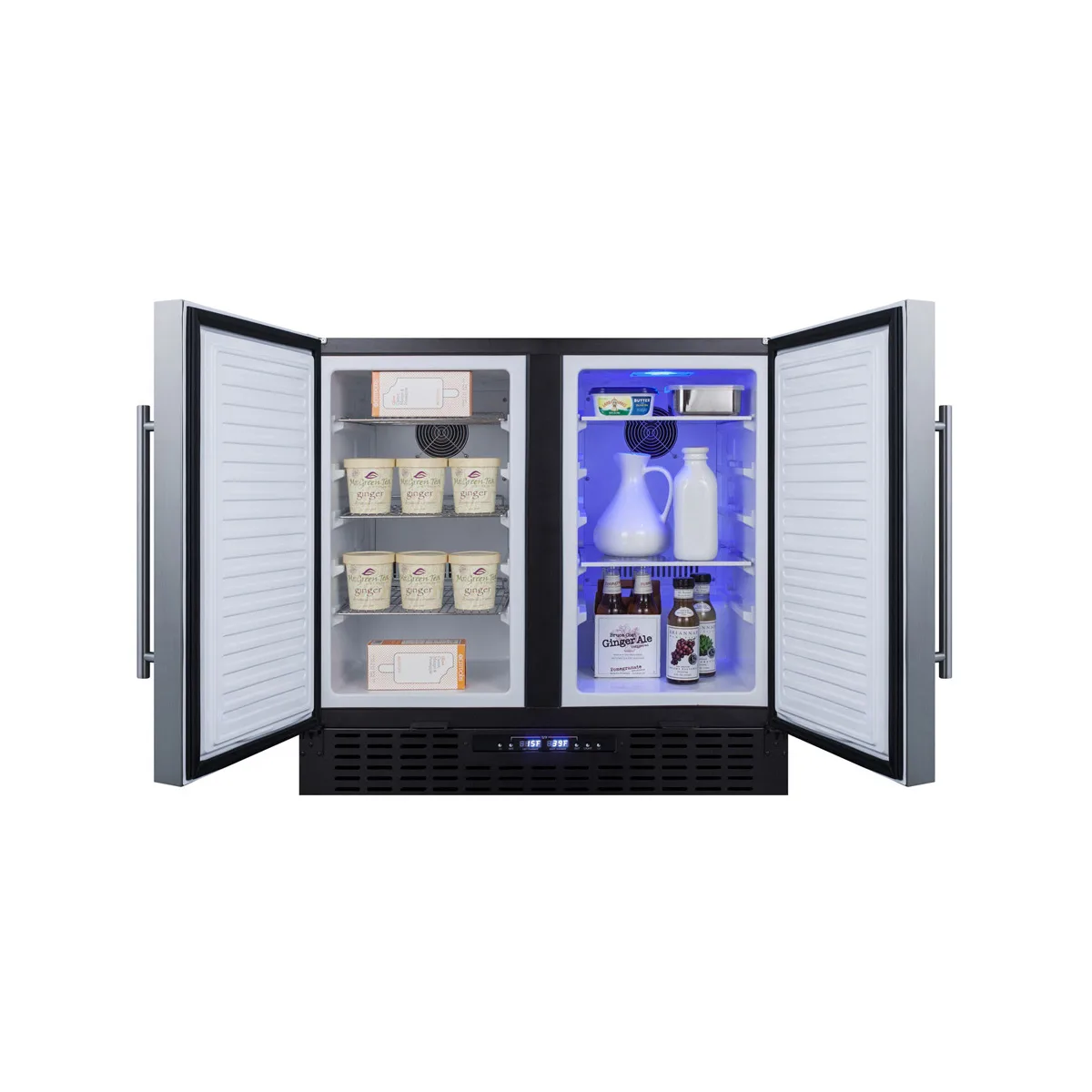 Summit FFRF36 36" Built-in or Freestanding Refrigerator Freezer in Black, Stainless Steel Doors, 5.8 cu. ft.