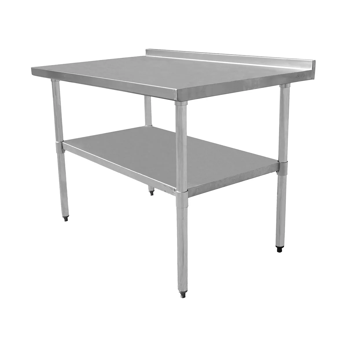 Serv-Ware T3048CWP-3-T 48" Open Base Work Table with Undershelf, 2" Backsplash / 18 Gauge Top