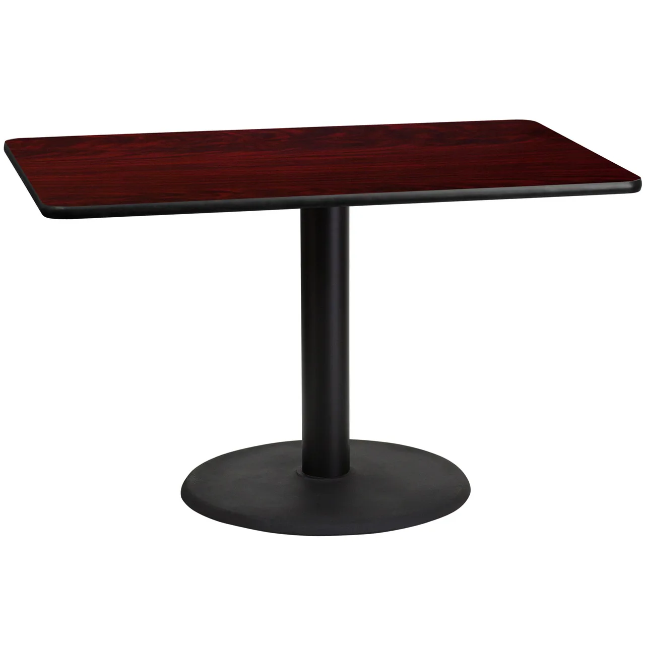 Flash Furniture XU-MAHTB-3048-TR24-GG 48" Rectangular Dining Height Table, Mahogany Laminate, Black PVC Edge, 24" Round Base