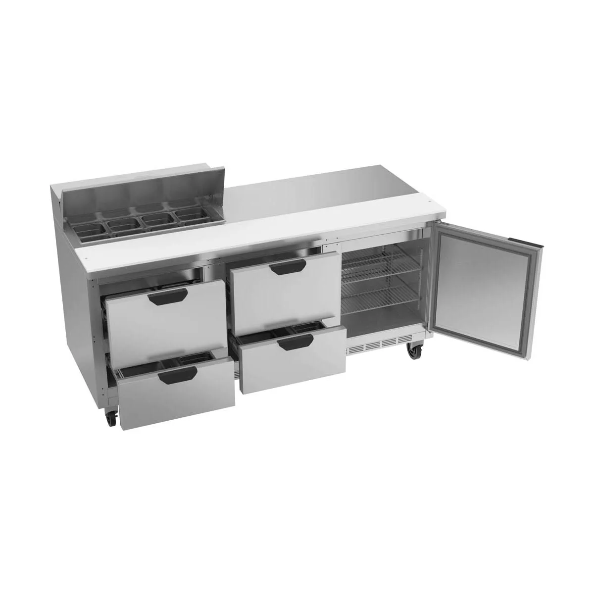 Beverage Air SPED72HC-08-4 72" Three Section Sandwich/Salad Prep Table w/ 4 Drawers & 1 Door, 8 Pans