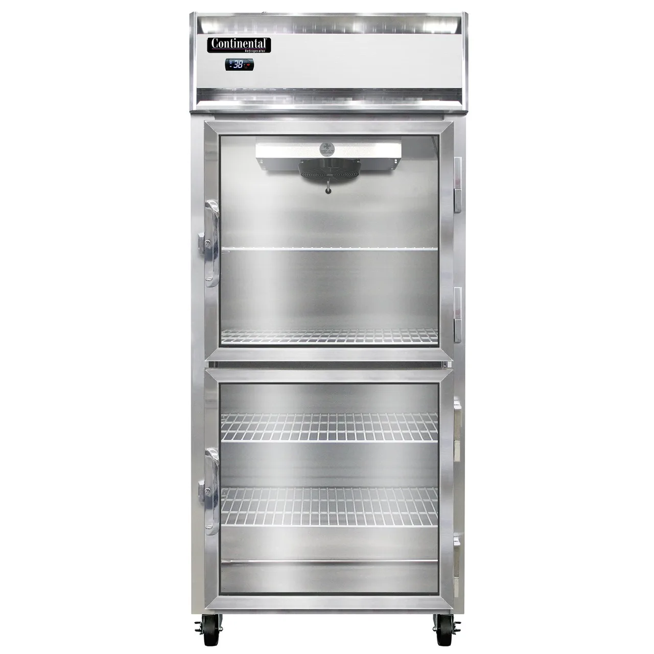 Continental 1RXNSAGDHD 36" 1-Section Reach-In Refrigerator w/ 2 Glass Half Doors, Stainless Steel Exterior, 30 cu. ft.