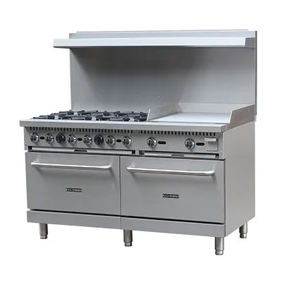 Adcraft BDGR-6024G/NG 60" Natural Gas Restaurant Range w/ (6) Open Burners, (1) 24" Griddle, (2) Standard Ovens, 280.000 BTU