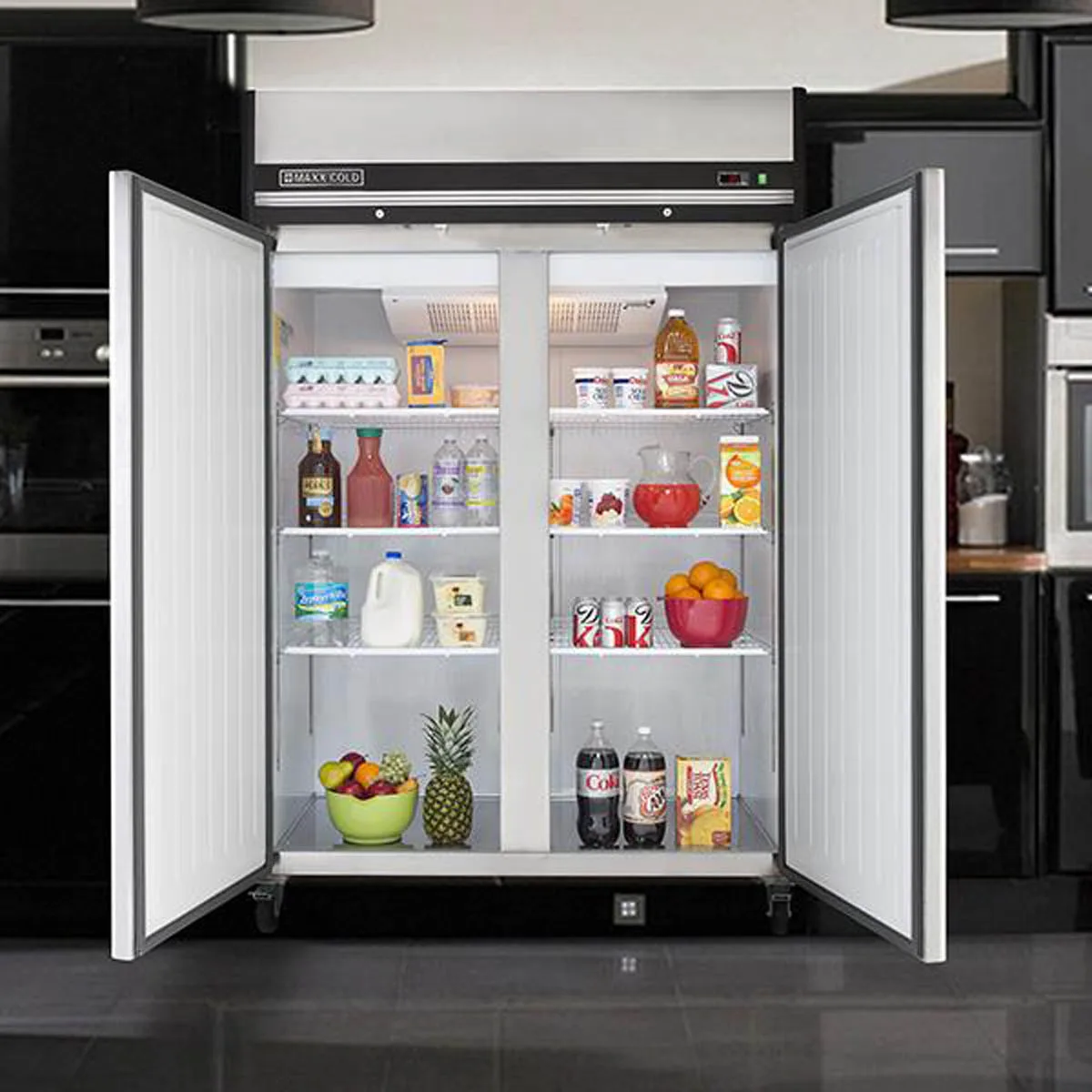 Maxx Cold MXCR-49FDHC 53"  2-Section Reach-In Refrigerator w/ 2 Solid Doors, Top Mounted, Aluminum Interior, 49 cu. ft capacity