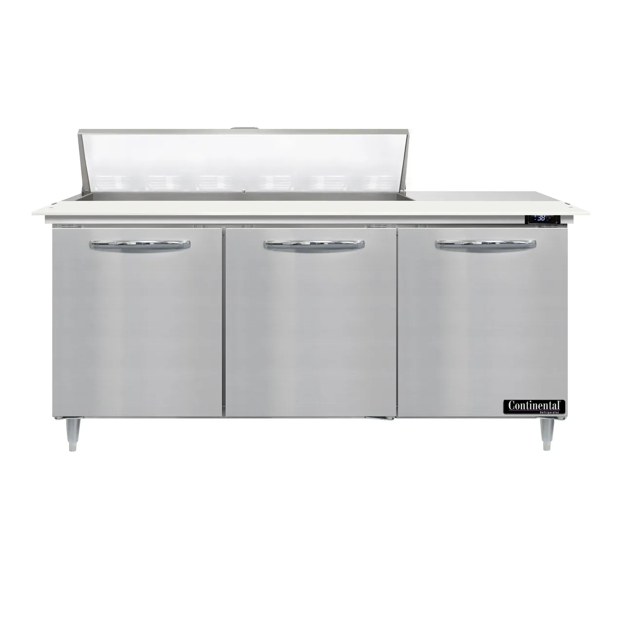 Continental Refrigerator D72N12C 72" Three Section Sandwich / Salad Prep Table w/ 3 Doors, 12 Pans