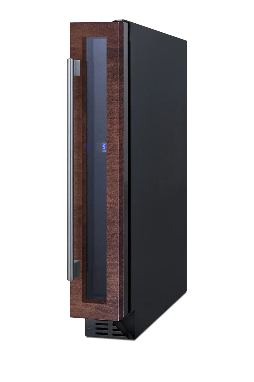 Summit SWC007PNR Wine Cellar 6" Width 7‑Bottle Black Glass Door Dimmable LED 41‑72°F Frost‑Free ETL