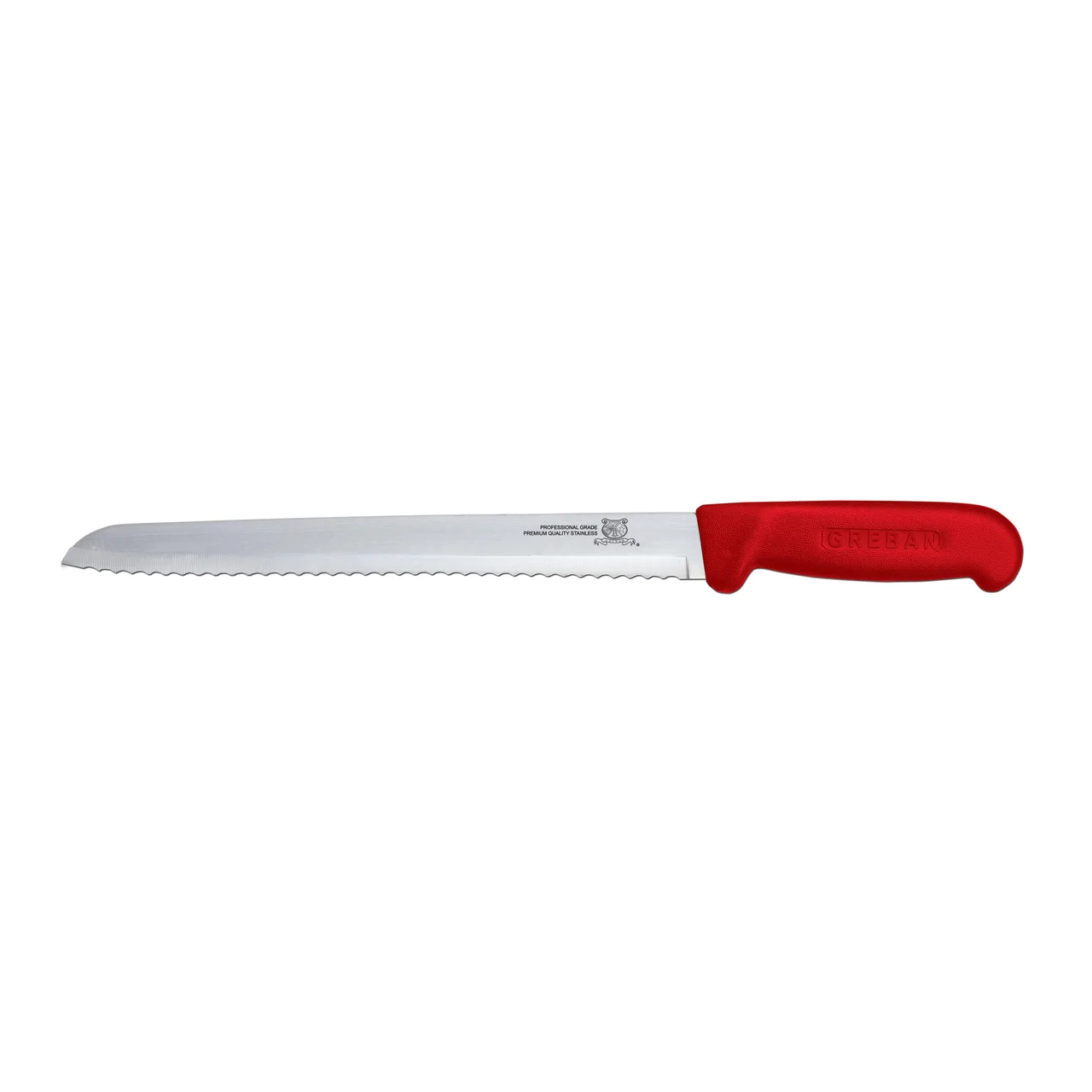 Omcan USA 12622 Slicing Knife – 8" Narrow Blade, Stamped Design, Red Polypropylene Handle