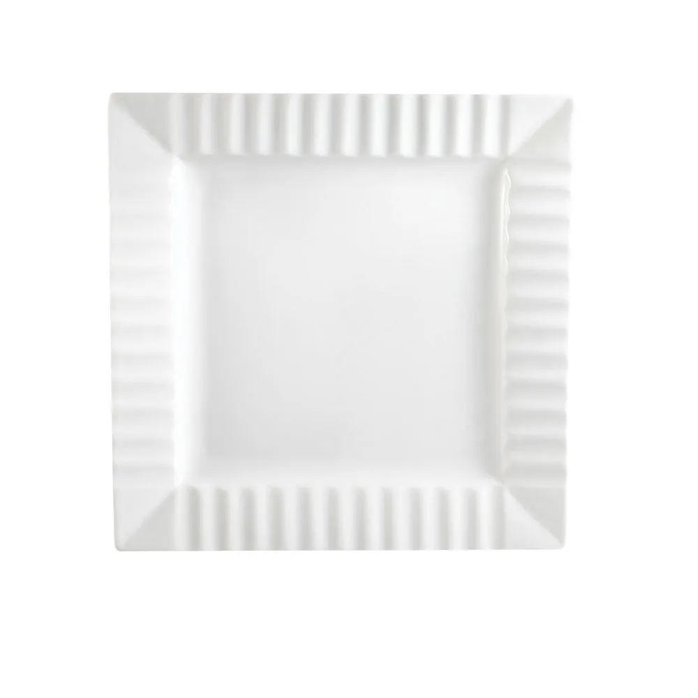 CAC China QE-16 Plate, 10-1/4" x 10-1/4" x 1", Square Porcelain Bone White Embossed Rim - Dozen