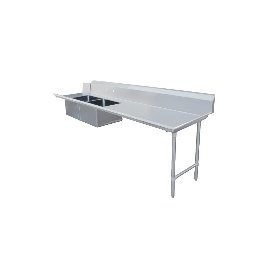 Omcan USA 48490 96" Stainless Steel Soiled Dishtable - 16 Gauge, 20"x20" 2 Sinks / Right-to-Left