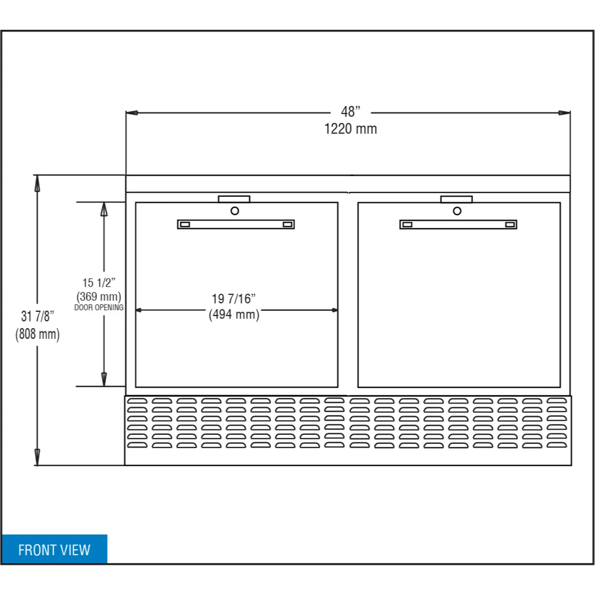 Continental Refrigerator UC48N 48" 2-Door Undercounter Refrigerator, Stainless Steel Ex, Front Breathing, 10.5 cu. ft.