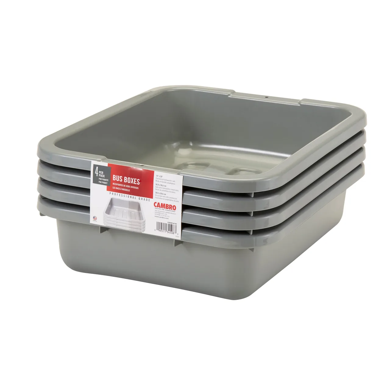 Cambro 1520CBP180 Cambox® 1-Compartment Bus Box, 15-5/16"L x 19-15/16"W x 4-15/16"H, Light Gray Hi-Gloss Plastic