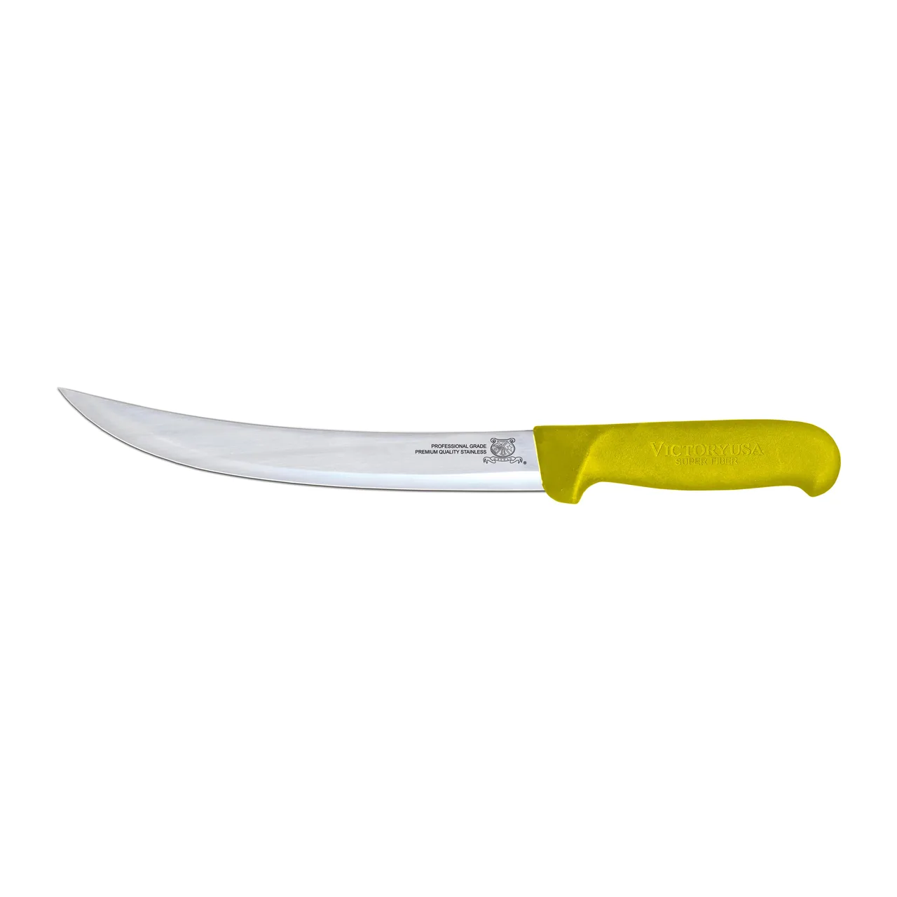Omcan USA 23893 - 8" Breaking Chef Knife, Curved Stainless Steel Blade, Yellow Plastic Handle