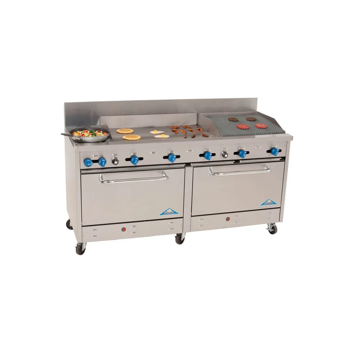 Comstock-Castle F3226-1.5RB-30B 60" Gas Restaurant Range w/ (2) Open Burners, 30" Griddle, 18" Charbroiler, (2) Standard Ovens, 198.000 BTU