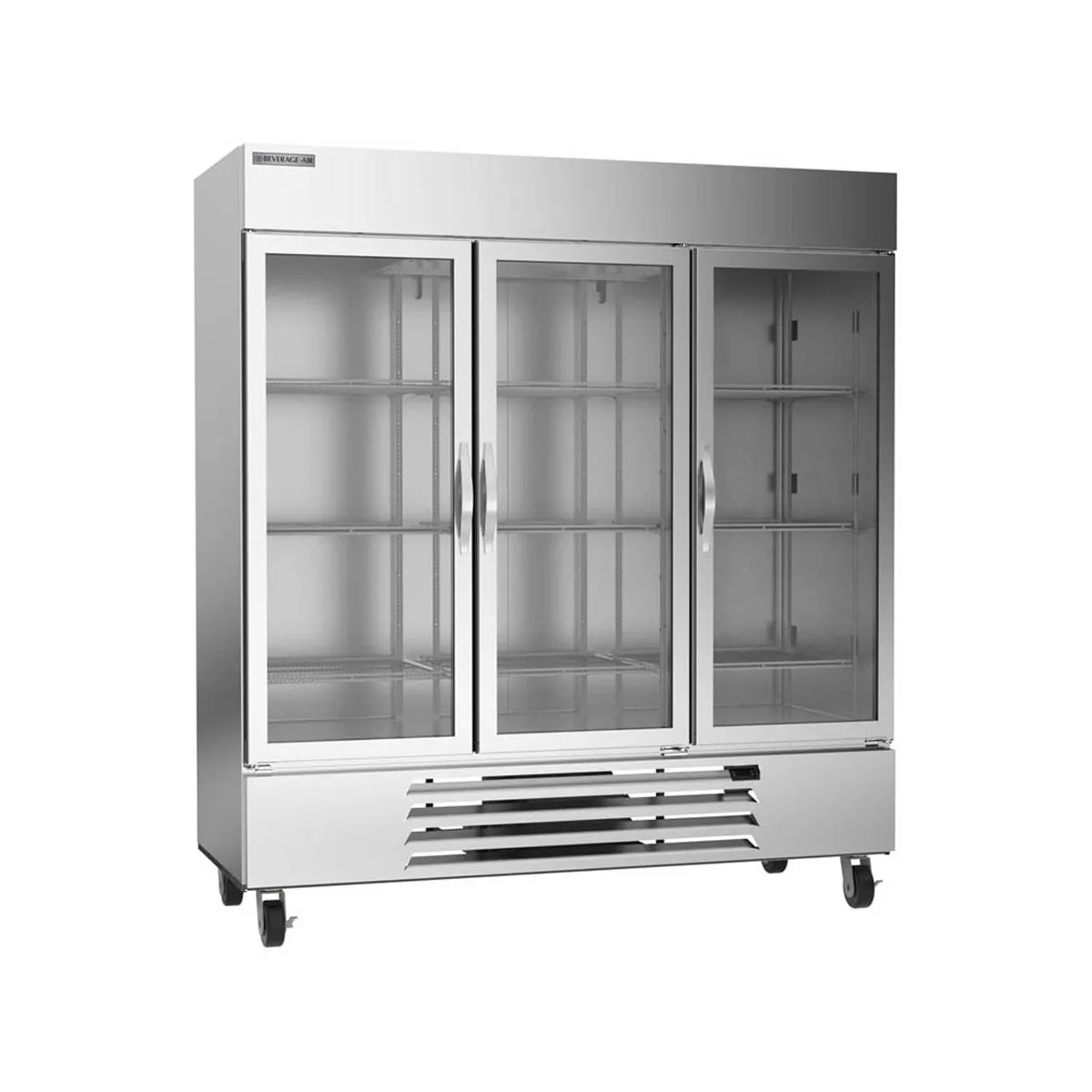 Beverage Air HBF72HC-5-G 75" 3-Section Reach-In Freezer, 3 Glass Doors, Bottom Mounted, 68.43 cu. ft., Stainless Steel