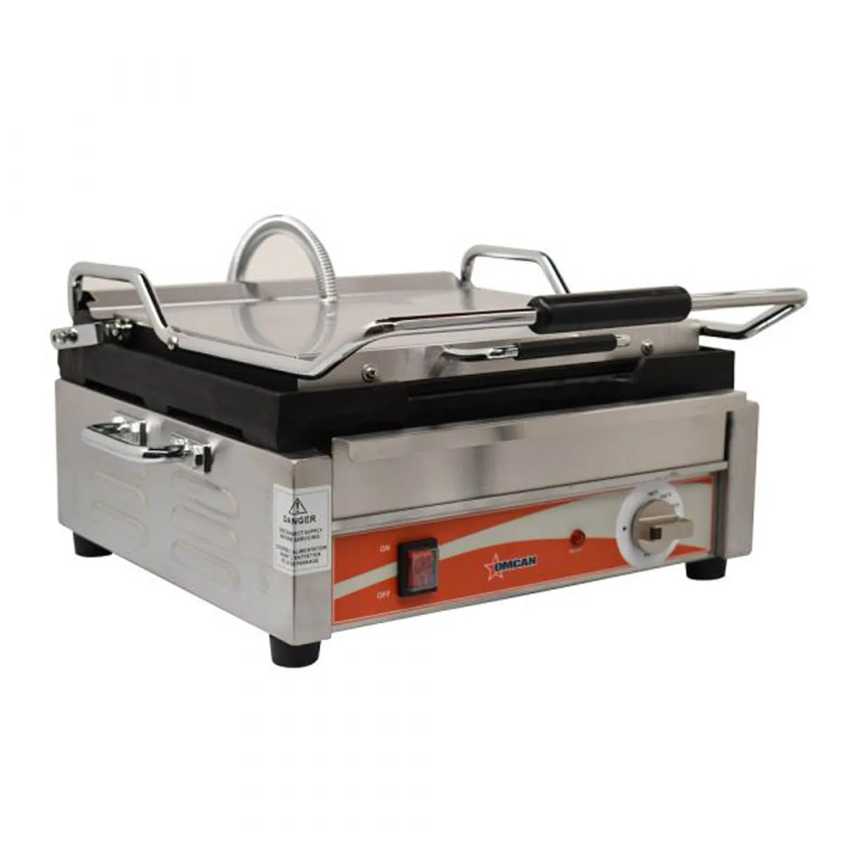 Omcan USA 21465 Single Sandwich Panini Grill w/ 15" x 12" Smooth Plates, 120V
