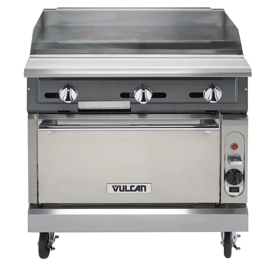 Vulcan VGMT36B 36" Gas Heavy Duty Range, 36" Full Griddle w/ Thermostatic Controls, (1) Cabinet Base, 90.000 BTU