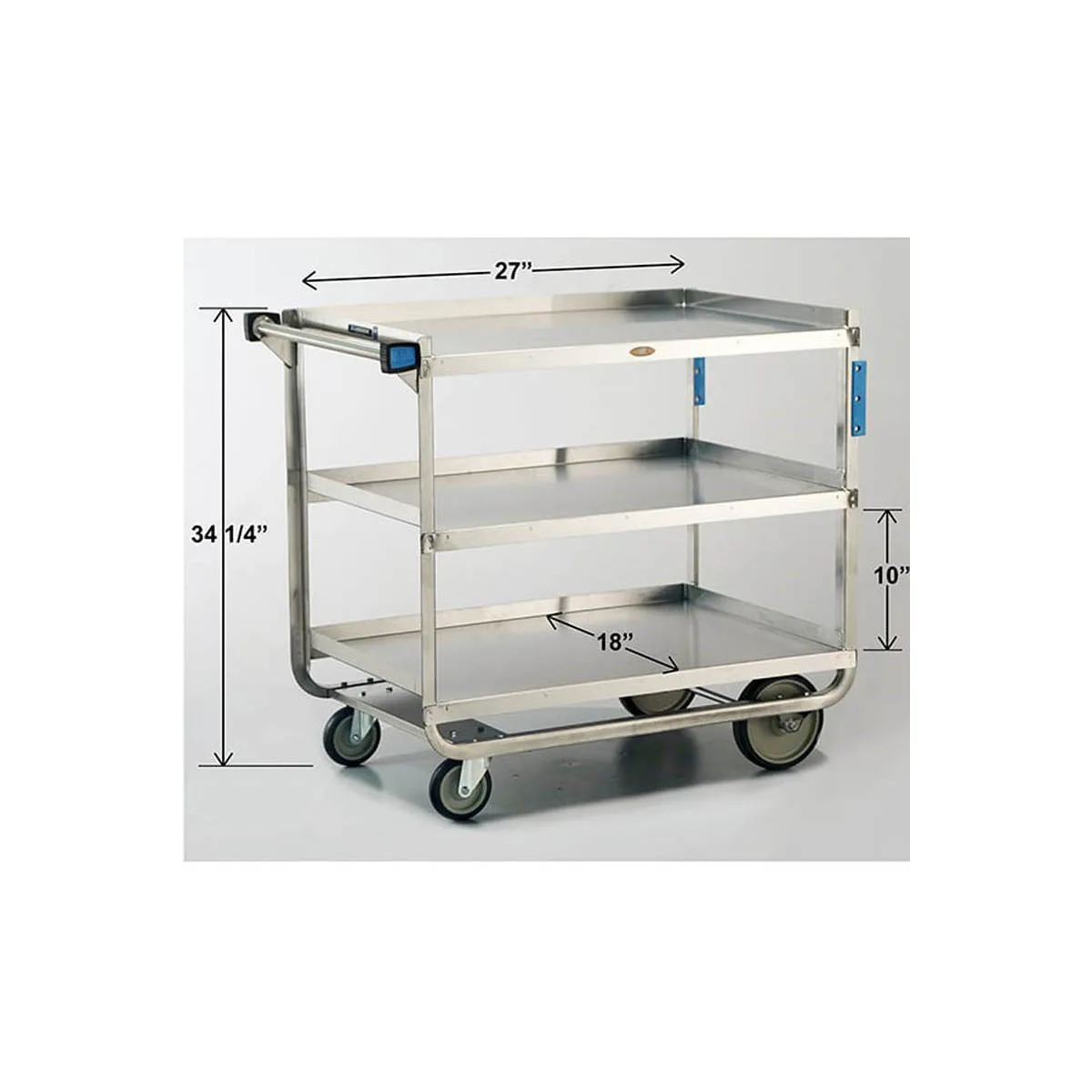 Lakeside 939 Tough Transport Stainless Steel 3-Shelf Utility Cart -33" x 19-3/4" x 34-1/4"