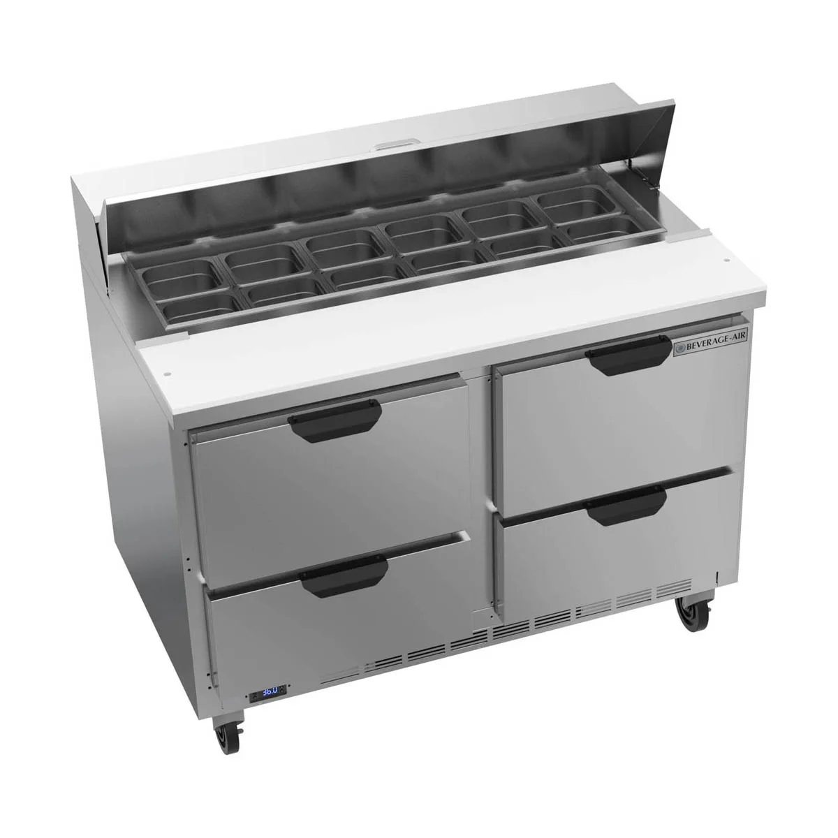 Beverage Air SPED48HC-12-4 48" Two Section Sandwich/Salad Prep Table w/ 4 Drawers, 12 Pans
