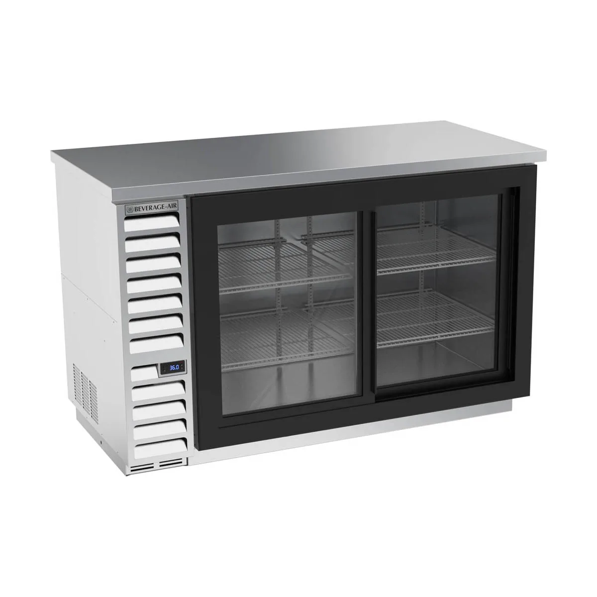 Beverage Air BB58HC-1-GS-S 59" 2 Section Black Back Bar Cooler with Glass Door