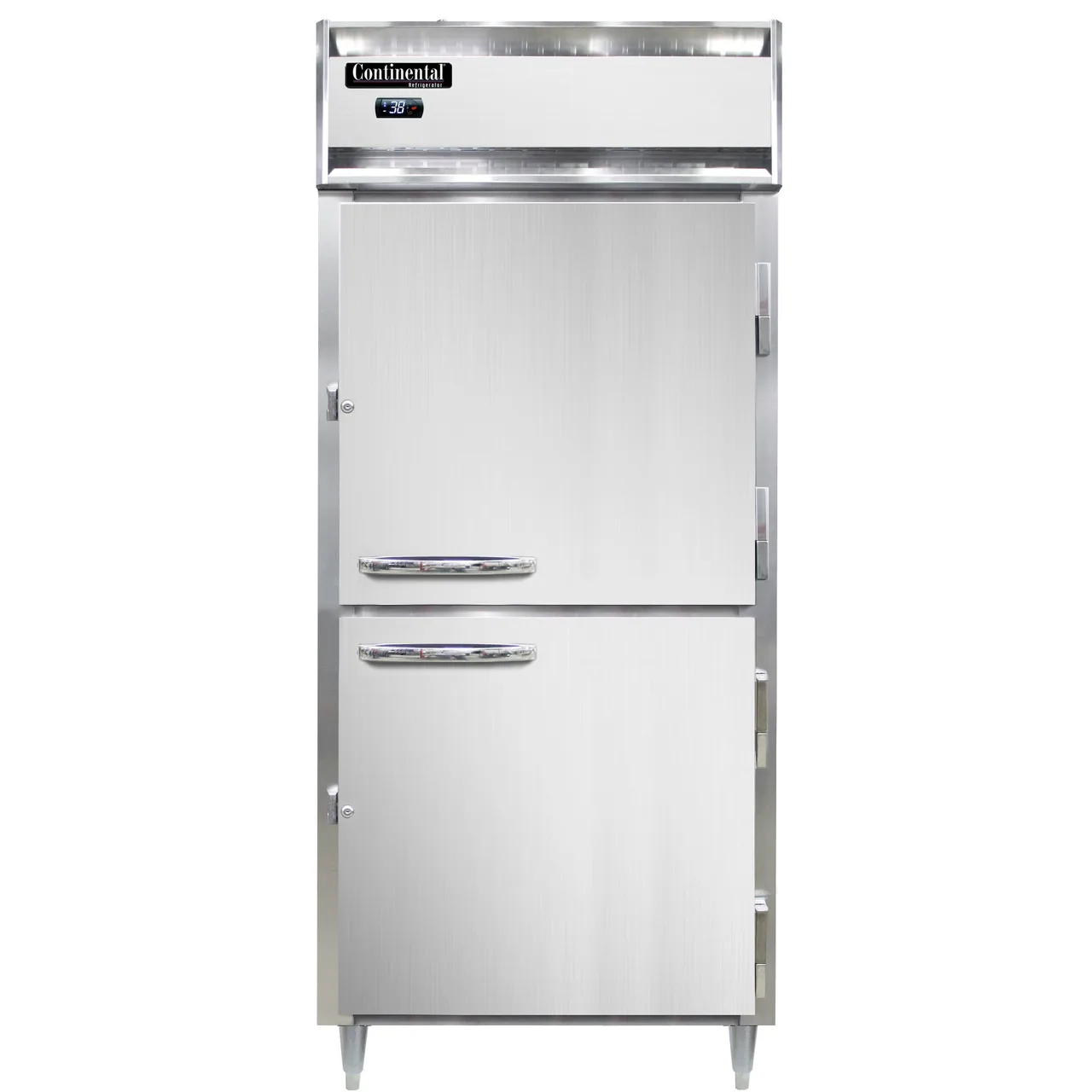 Continental Refrigerator D1RXNHD 36" 1-Section Reach-In Refrigerator w/ 2 Half Solid Doors, Stainless Steel Front Aluminum Exterior, 32 cu. ft.