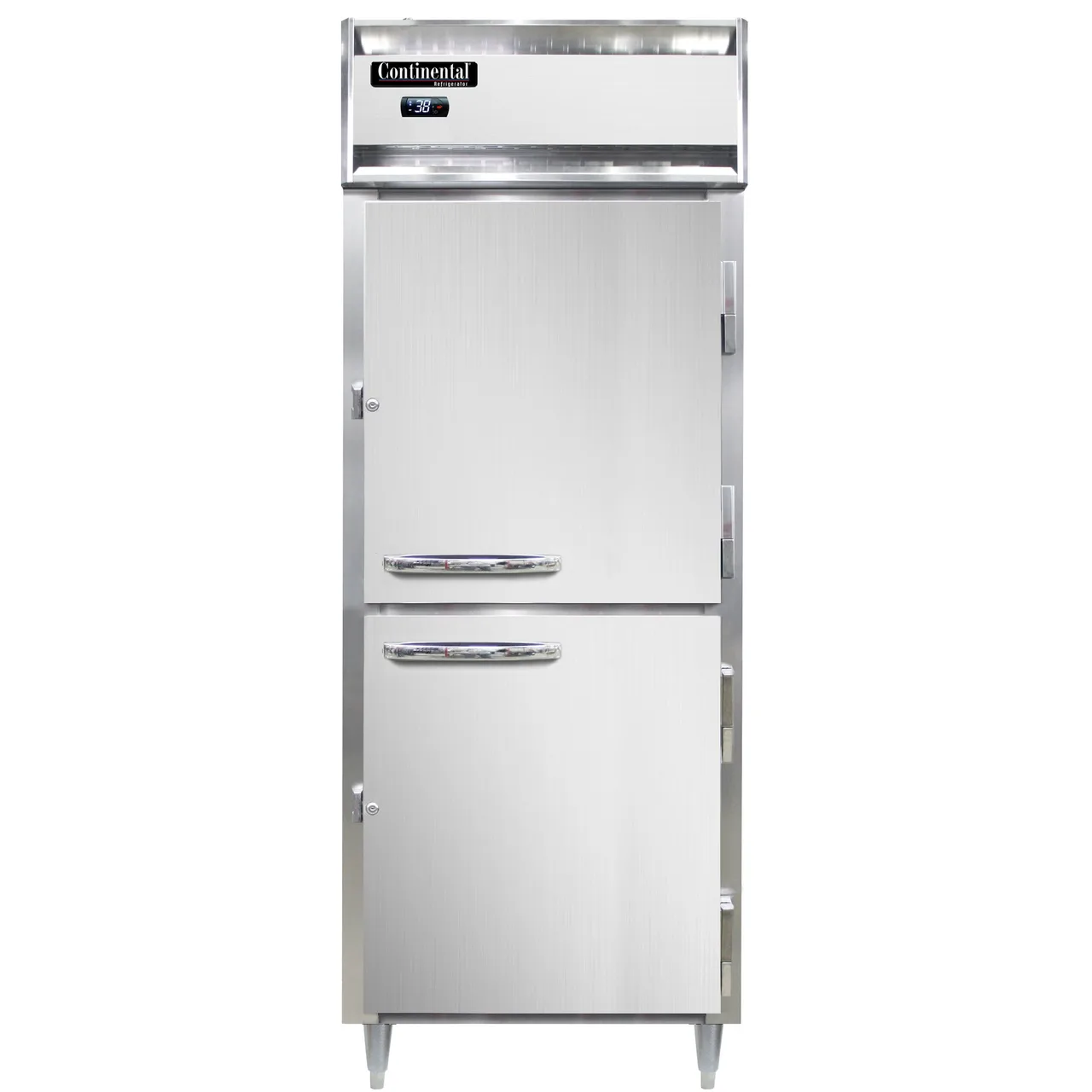 Continental Refrigerator D1RENPTHD 29" 1-Section Pass-Thru Refrigerator w/ 4 Half Solid Doors, Stainless Steel Front Aluminum Ends, 22 cu. ft.