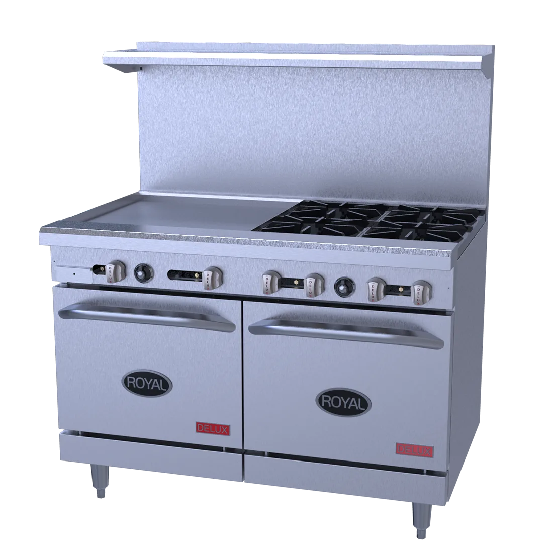 Royal Range of California RDR-8 48" Gas Restaurant Range w/ (8) Open Burners, (2) Space Saver Oven, 294.000 BTU