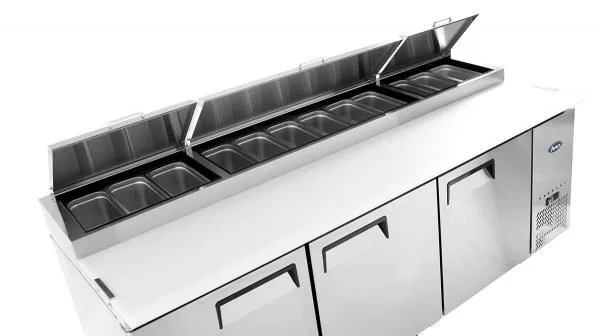 Atosa USA MPF8203GR 93" Three Section Refrigerated Pizza Prep Table, 28.4 cu. ft.