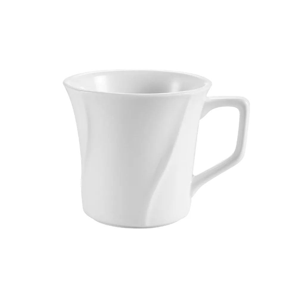 CAC China PHA-1 - 7 oz Wavy Porcelain Coffee Cup, 3¾" x 3¾" x 3½", White, Microwave Safe - 1 Dozen
