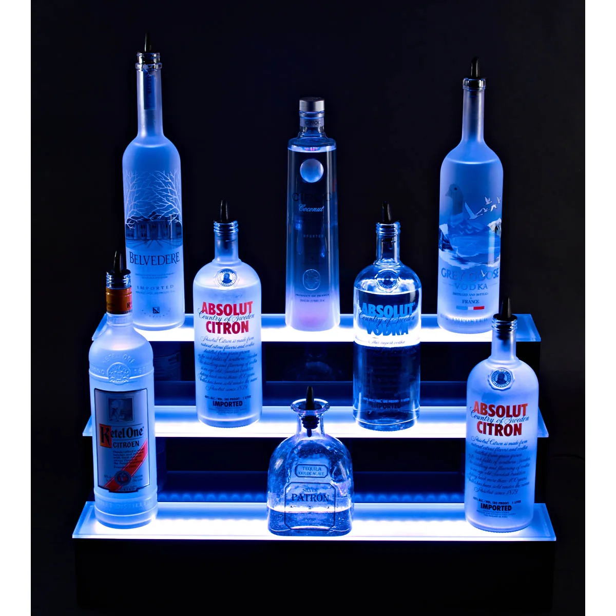 Krowne KR-3T24-L 24" Three Tier Royal Series Lighted Countertop Liquor Display, 18 Bottles