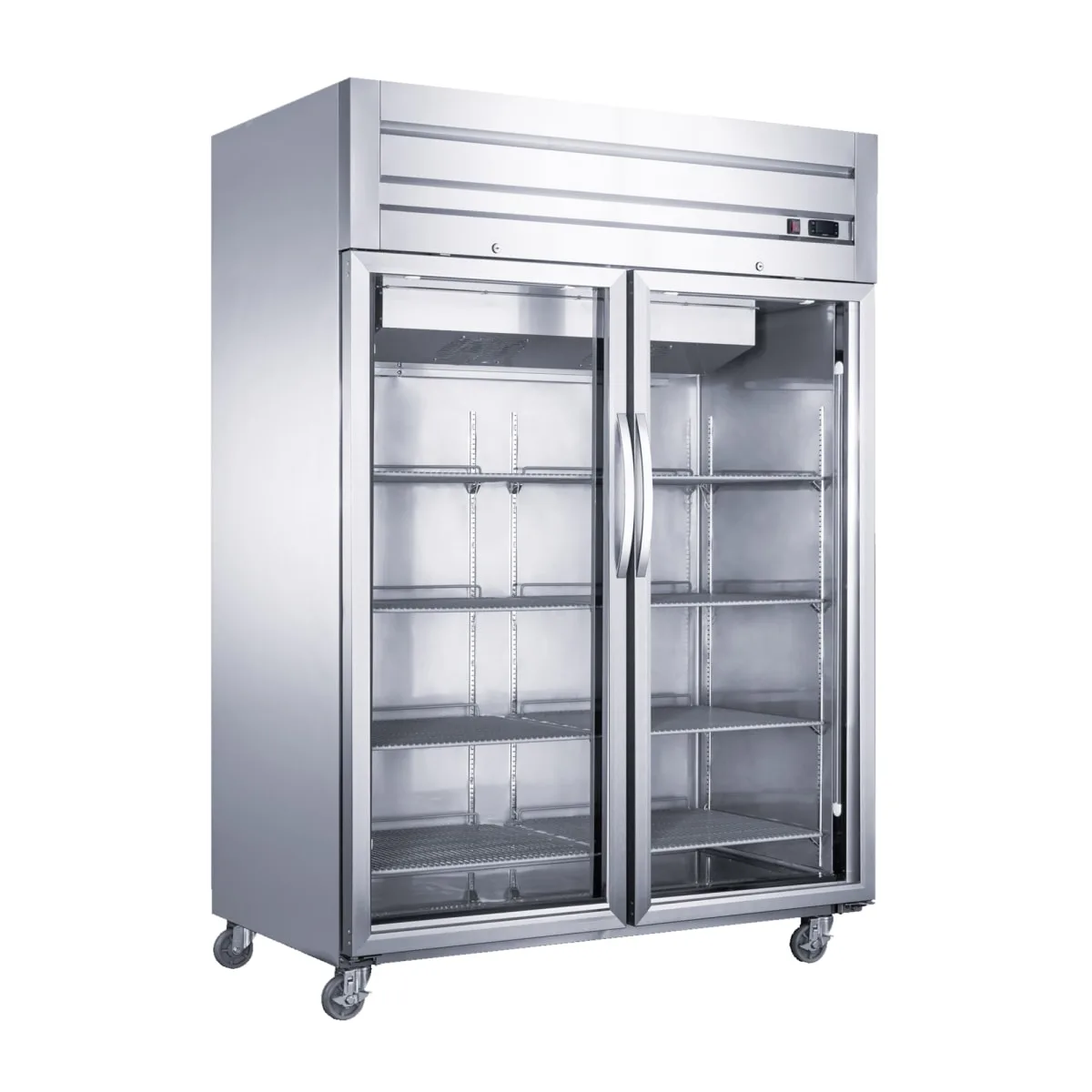 Dukers D55AR-GS2 55 1/8" Two Section Reach In Refrigerator, (2) Left/Right Hinge Glass Doors, 115v