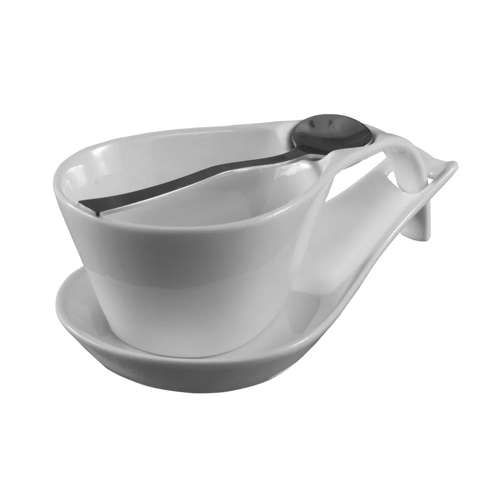 CAC China PTC-2-S Cup & Saucer Set, 7 oz Cup, 7" x 4" Saucer, White Porcelain, Dishwasher Safe - Set