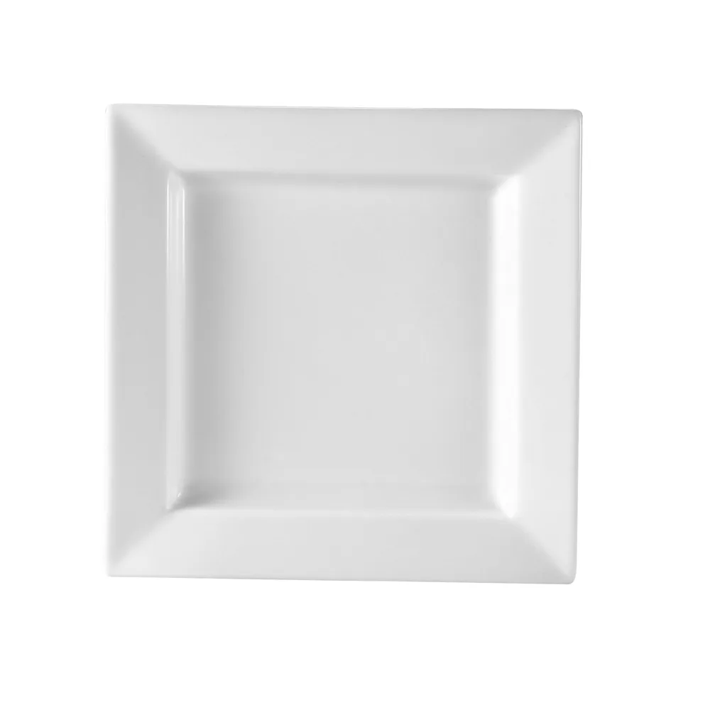 CAC China PNS-9 Princesquare Plate, 9"L x 9"W x 1-1/8"H, Square Deep, Porcelain, White - Dozen