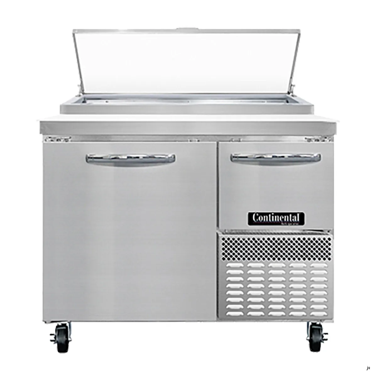 Continental Refrigerator PA43N 43" Pizza Prep Table w/ 1 Full & 1 Half Doors, 12 cu. ft.