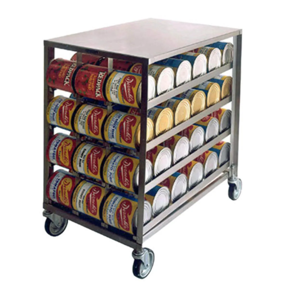 Lakeside PBCR1 Stainless Steel Mobile Can Storage Rack w/ 72 #10 Cans Capacity and Stainless Steel Top