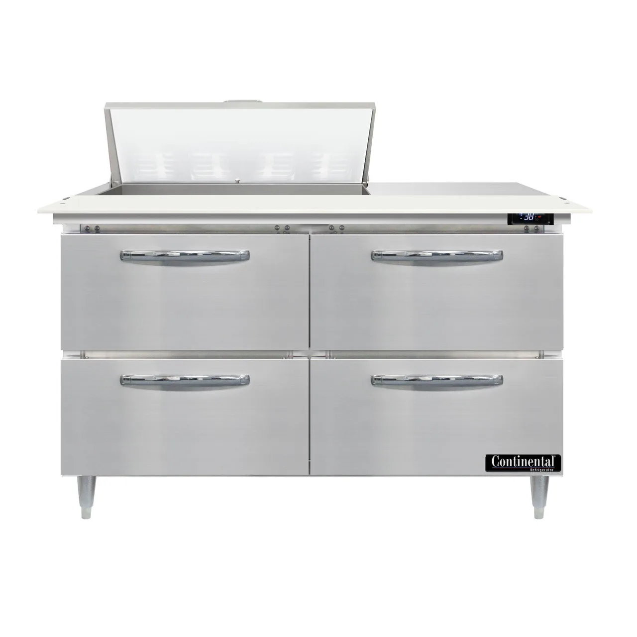 Continental Refrigerator D48N8C-D 48" Two Section Sandwich / Salad Prep Table w/ 4 Drawers, 8 Pans