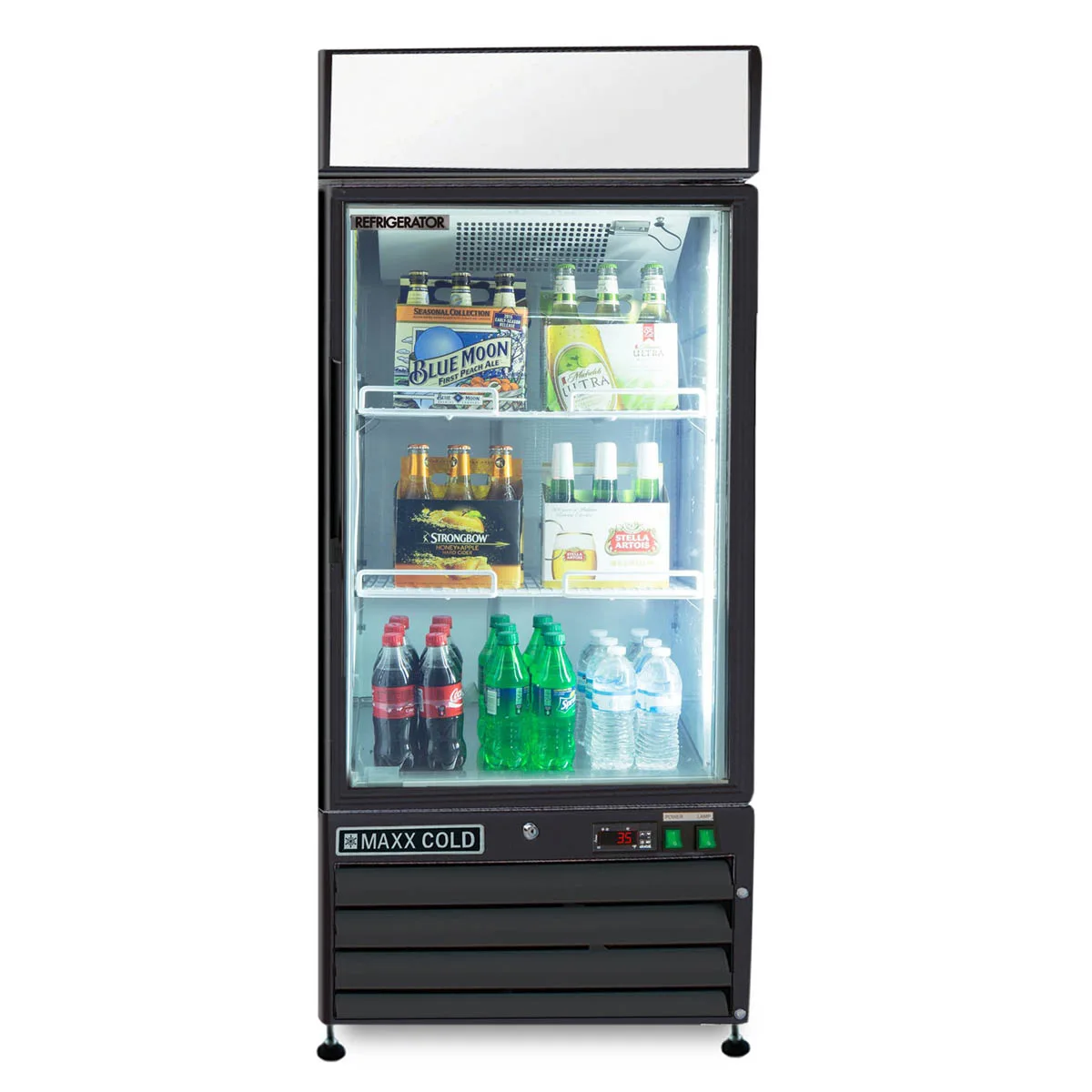 Maxx Cold MXM1-12RBHC 25" Merchandiser Refrigerator in Black w/ Glass Door, 12 cu.ft. 