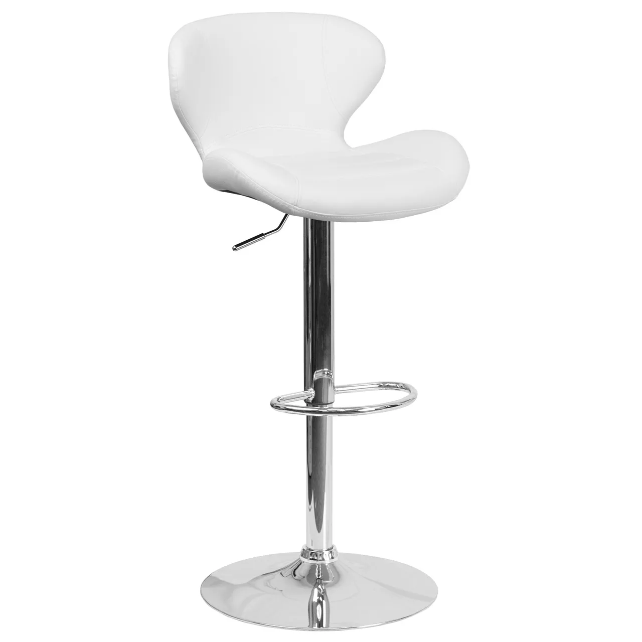 Flash Furniture CH-321-WH-GG Swivel Bar Stool, Upholstered Back & Seat, White Vinyl, Adjustable Height