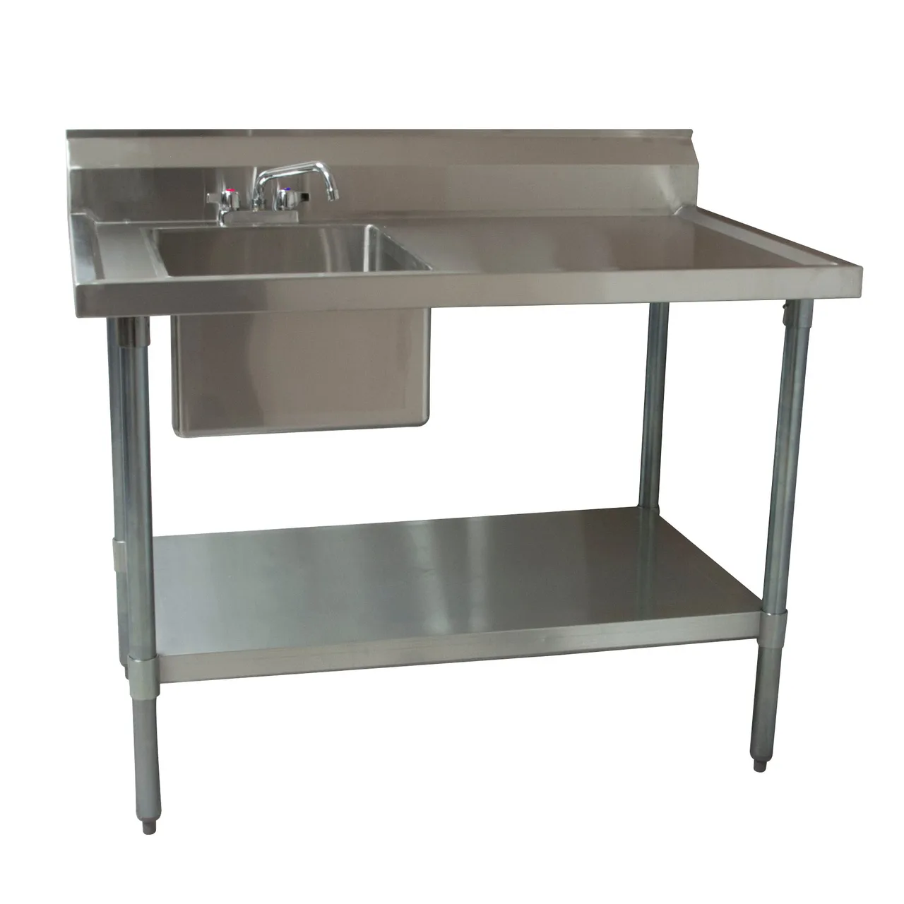 BK Resources BKMPT-3060S-L-P-G 60" Work Table with Prep Sink, Faucet Included / Left - 18 Gauge