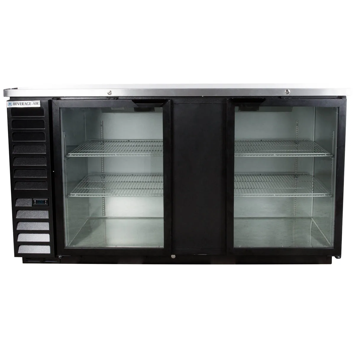 Beverage Air BB68HC-1-G-B 69" 2 Section Black Back Bar Refrigerator with Glass Door
