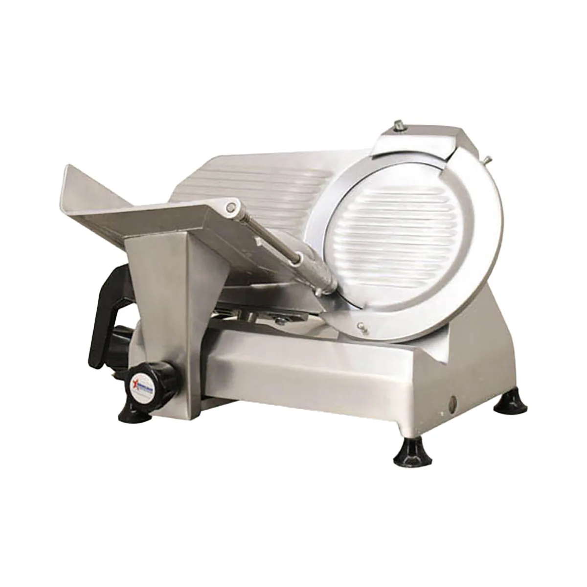Omcan USA 13625 Meat Slicer – 11” Carbon Steel Blade, Belt-Driven Gravity Feed, Aluminum, .35 HP, 110V, NEMA 5-15P