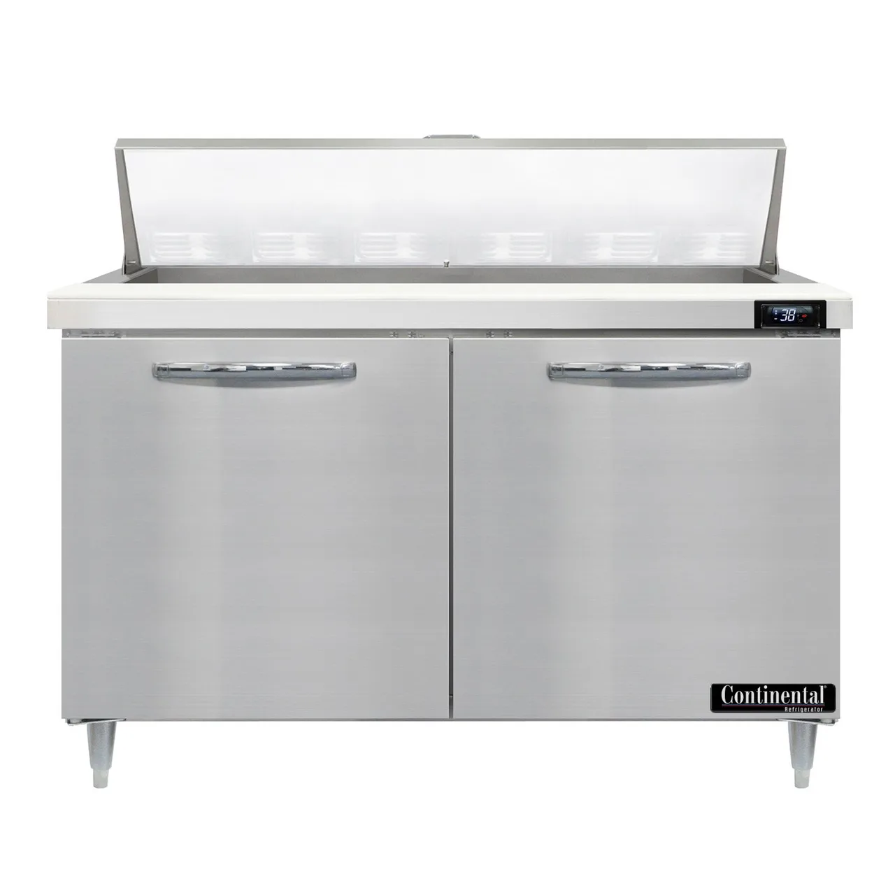 Continental Refrigerator D48N12 48" 2-Door Sandwich and Salad Prep Table, 12 Pans, Stainless Steel