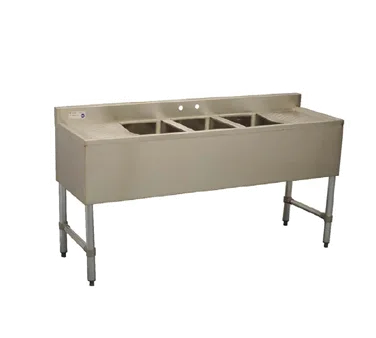 Serv-Ware BAR3B48-R-CWP-V 48" 3 Compartment Underbar Sink with 1 Right Drainboard, 4" Faucet Holes