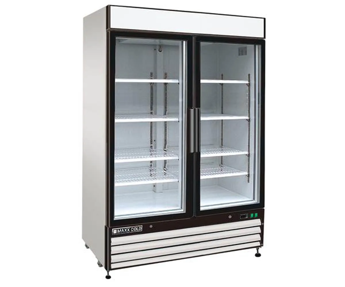 Maxx Cold MXM2-48RHC 54" 2-Section Glass Door Merchandiser Refrigerator in White, 48 cu. ft.