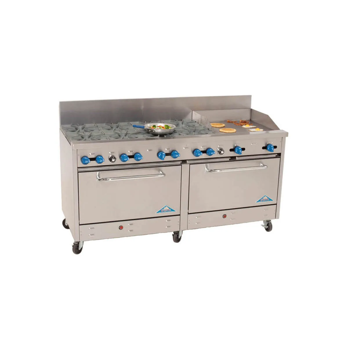 Comstock-Castle 2F330-24B 72" Gas Restaurant Range w/ (8) Open Burners, (1) 24" Griddle, (2) Standard Ovens, 324.000 BTU