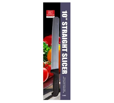 Omcan USA 21880 Slicing Knife – 10" Straight Blade, Stamped, Black Plastic/Poly Handle, Packaged