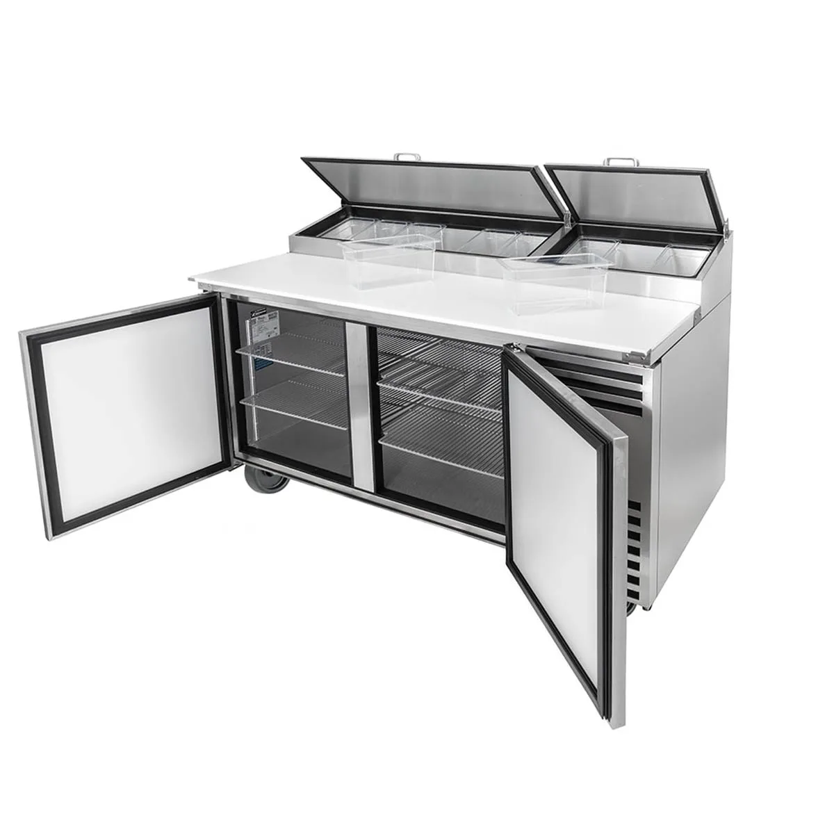 True TPP-AT-67-HC 67" Refrigerated Pizza Prep Table w/ 2 Doors, (9) 1/3 Pans