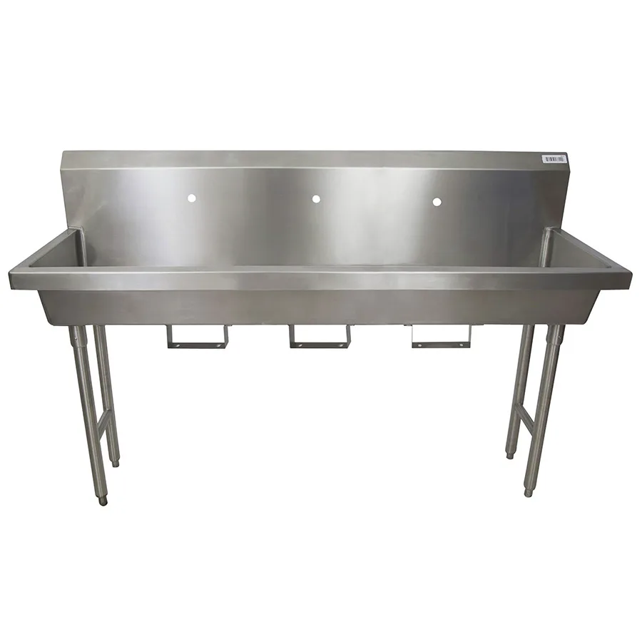 BK Resources MSHS-72F1B 72" Freestanding Hand Sink without Faucet - with Knee Valve Bracket / 14 g