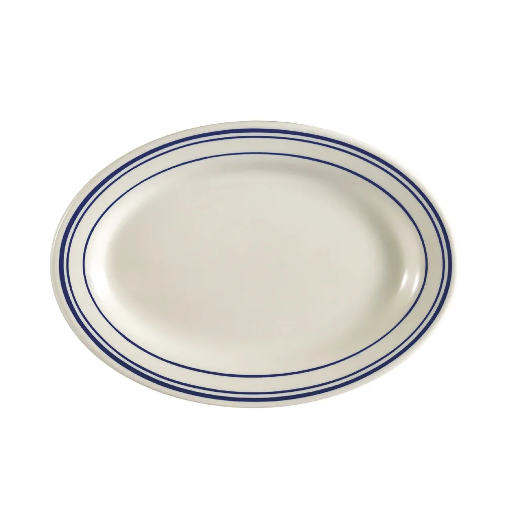 CAC China BLU-41 Blue Platter, 13-1/2" L x 9-1/4" W x 1-1/4" H, Stoneware, Dishwasher Safe - Dozen