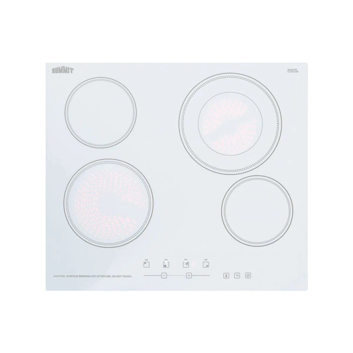 Summit CR4B23T6W 23 1/4" Electric Radiant Cooktop w/ (4) Burners, White Ceramic Glass, Digital Controls, 6.4 kW, 220v