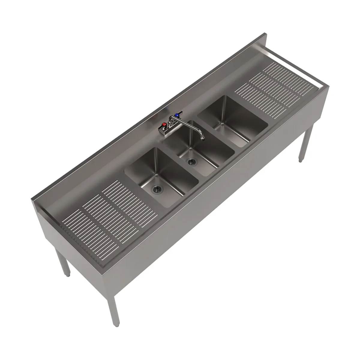 BK Resources UB4-21-372TS 72" Underbar Sink Units, 3 Compartment with 2 Drainboards
